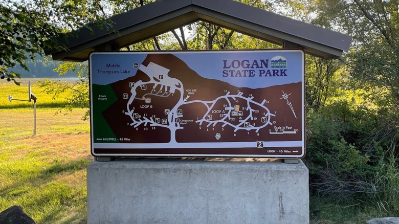 The sign and map for Logan State Park
