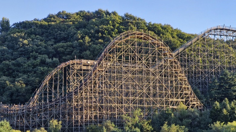 The Monimo RUSH wooden roller coaster in the Everland amusement park in Yongin, South Korea