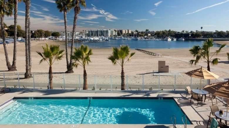 The pool with beach view at Jamaica Bay Inn, Marina del Rey, California