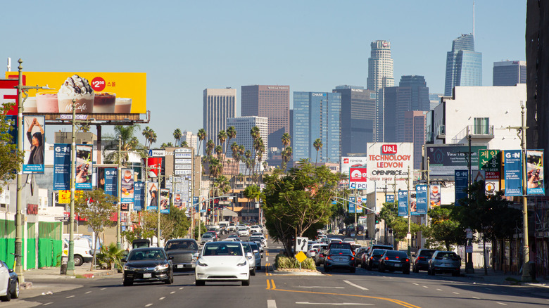 Driving on the streets of Koreantown Los Angeles