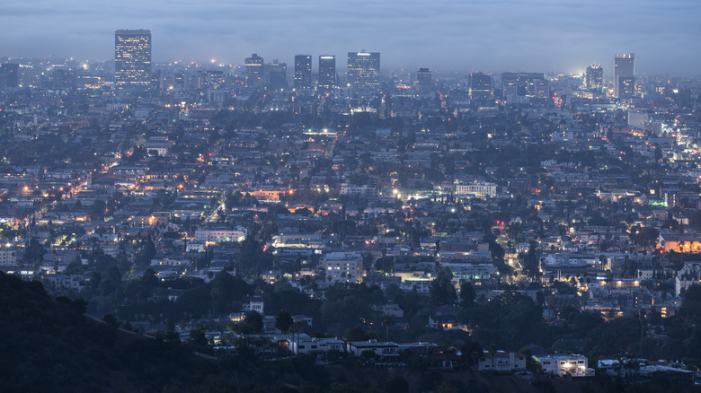 Aerial view from Koreatown Los Angeles at night
