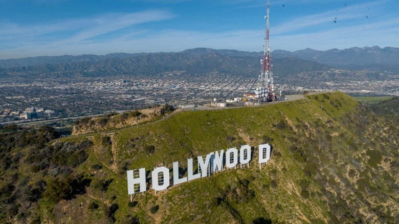 The Hollywood sign as seen from Beachwood Canyon in Los Angeles.