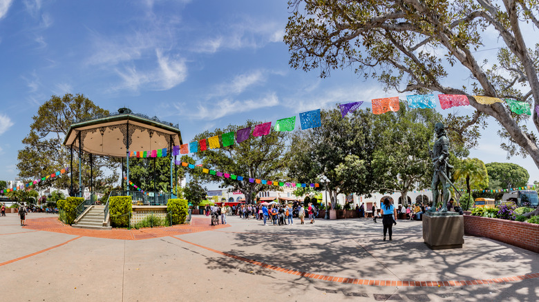 Plaza with gazebo and statue in Olvera Street