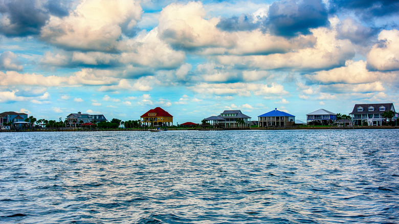 Stilt houses on the water in Slidell, Louisiana