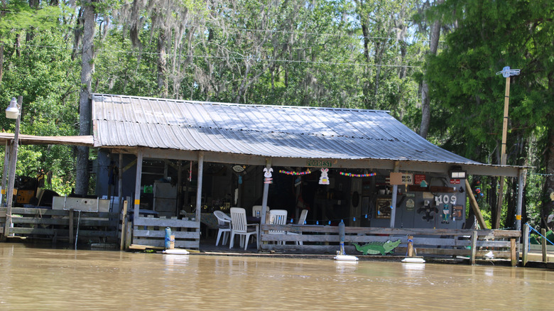 Boat houses on the Pearl River in Slidell, Louisiana