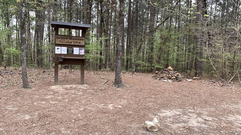 Driskill Mountain sign at peak elevation