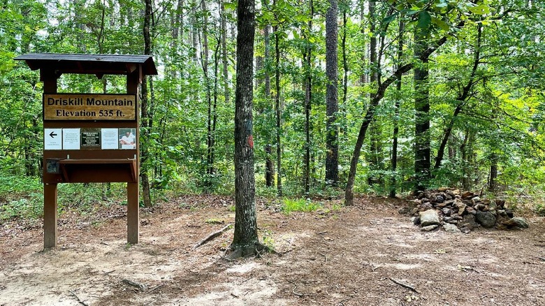 Driskill Mountain sign at peak elevation
