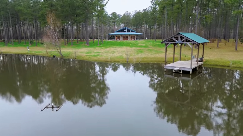 Covered dock on a pond at Fleur de Lis Tea Company in Louisiana