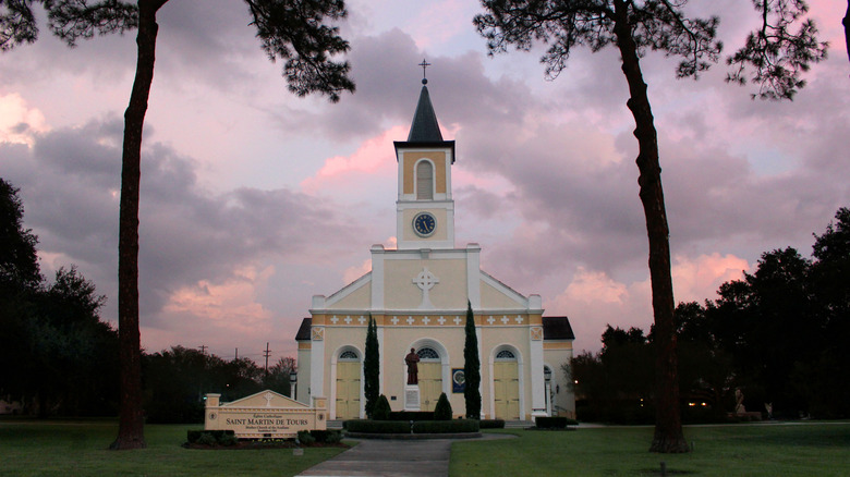 Saint Martin de Tours Catholic Church in Saint Martinville, Louisiana, during sunset
