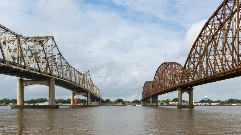 Two bridges crossing the Atchafalaya River in Morgan City, Louisiana