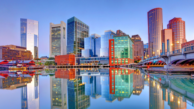 View of the Boston, Massachusetts skyline on the water