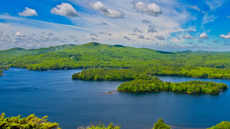 An aerial view of Megunticook Lake in Maine