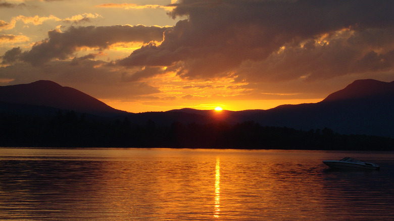 Webb Lake in Maine at sunset