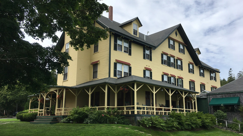 Outside of the elegant Claremont Hotel in Southwest Harbor, Maine