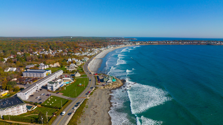 Aerial view of Long Sands Beach in York, Maine