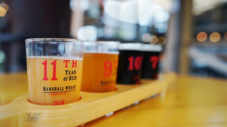 A beer flight at Marshall Wharf Brewery