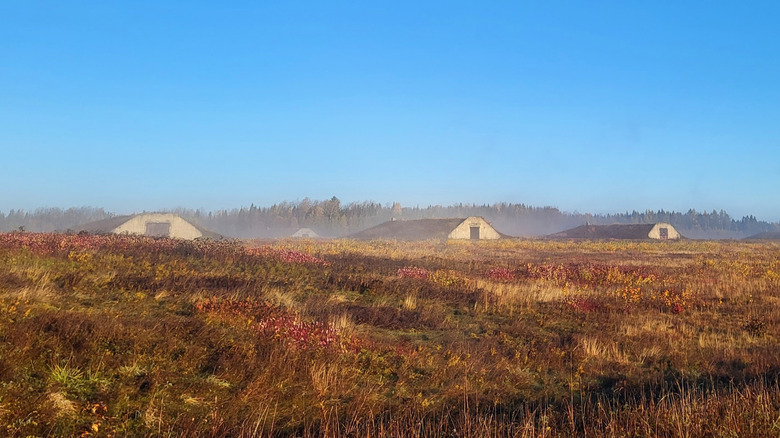 Old bunkers in a clearing at the Aroostook National Wildlife Refuge in Maine