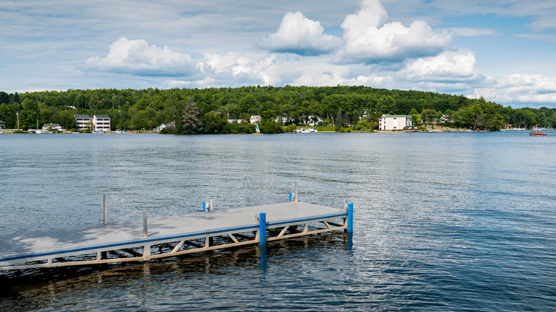 Scenic Nature on Long Lake with a pier in Naples, Maine, United States