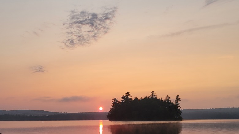 sunset over Long Lake in Naples Maine