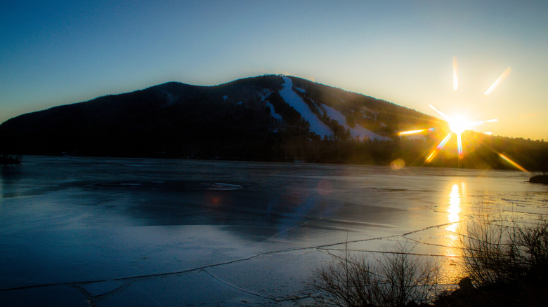 Sunset over Pleasant Mountain in Bridgton