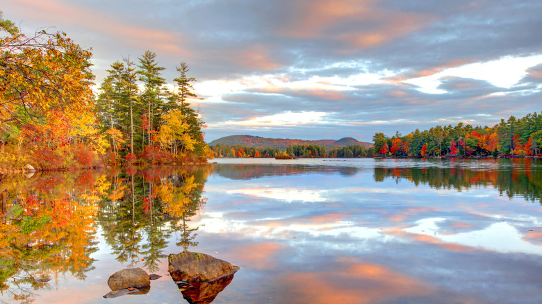Moose Pond in fall colors near Bridgton, Maine