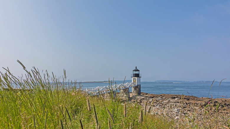 Marshall Point Lighthouse in Port Clyde, Maine, on a summer day
