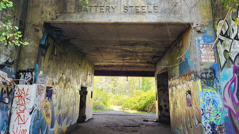 Battery Steele, a deserted and overgrown military fortification, on Peaks Island in the Islands of Casco Bay, Maine
