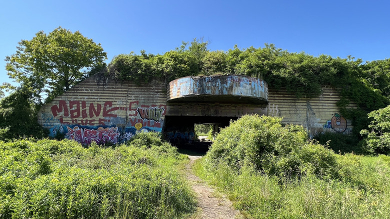 Battery Steele, a deserted and overgrown military fortification, on Peaks Island in the Islands of Casco Bay, Maine