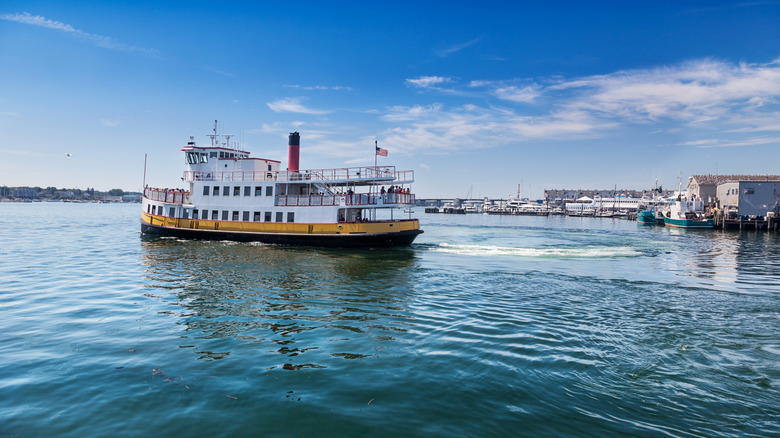 Ferry crossing in bay off Maine's coast