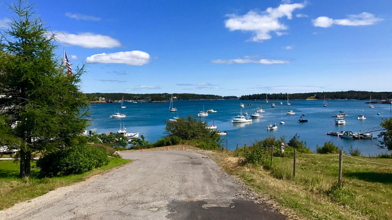 Boats and clear skies off Swan's Island