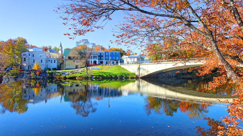 Kingfield, Maine, from across Carrabassett River in fall