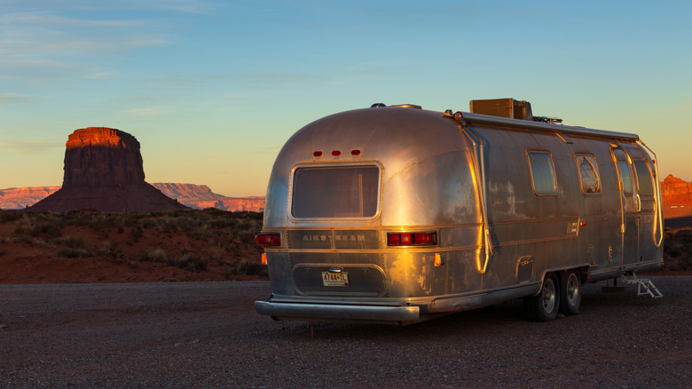 A parked vintage airstream in Arizona