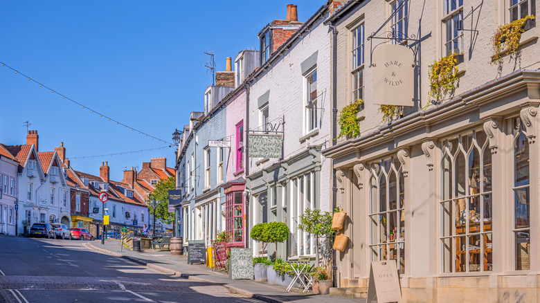 View of the commercial facades on Market Street in Malton