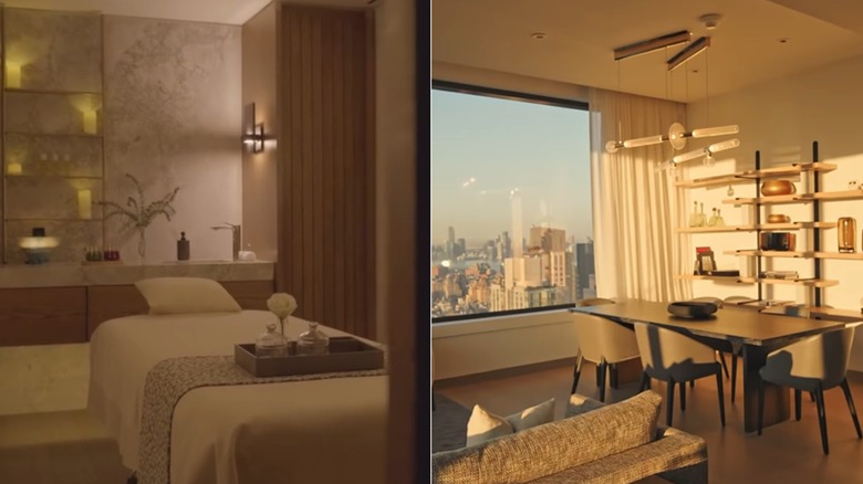 Interior of a spa room and a suite with view of the city in NoMad