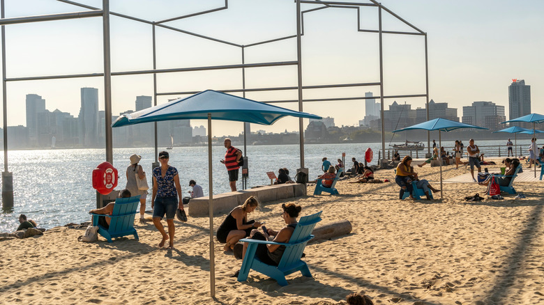 Visitors loungin on Gansevoort Beach in Manhattan