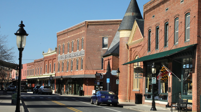 The red brick buildings of the historic Berlin Commercial District in Berlin, Maryland