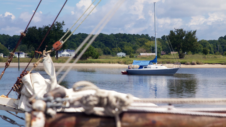 A skipjack on the water off Deal Island, Maryland
