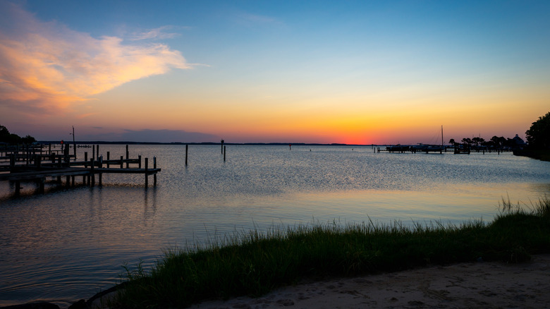 Sunrise over waterfront on Tilghman Island
