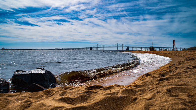Chesapeake Bay bridge from Sandy Point State Park in Annapolis, Maryland