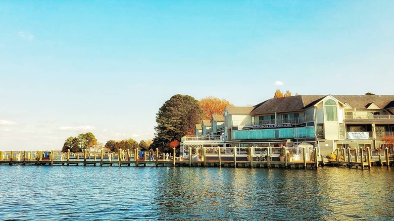 The Harbour Inn, Marina & Spa perched on the water with a dock