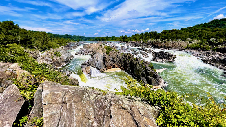 Water rushing along rocks in Great Falls Park, Virginia
