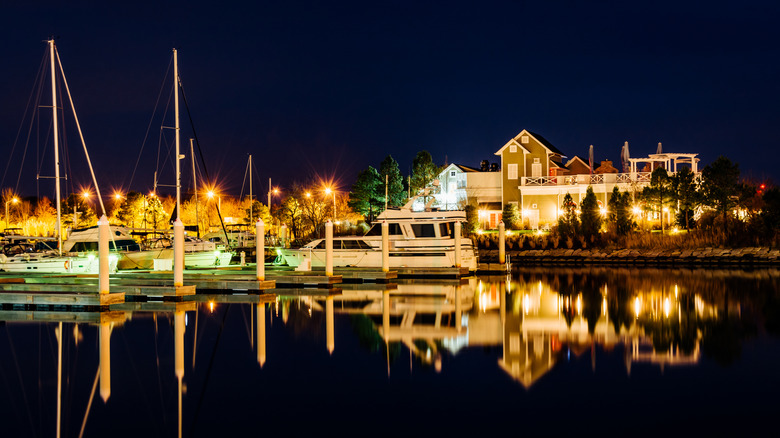 Bay Bridge Marina at night in Stevensville