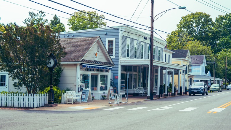 Buildings line a street in Downtown Oxford, Maryland