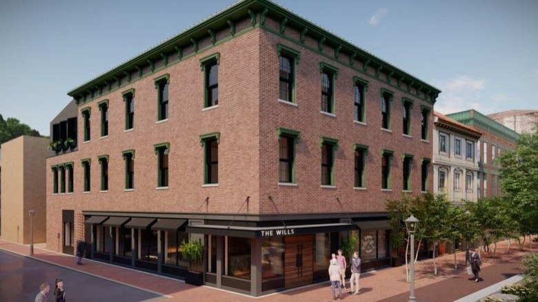 Rendering of the exterior of The Wills Hotel in Cumberland, Maryland