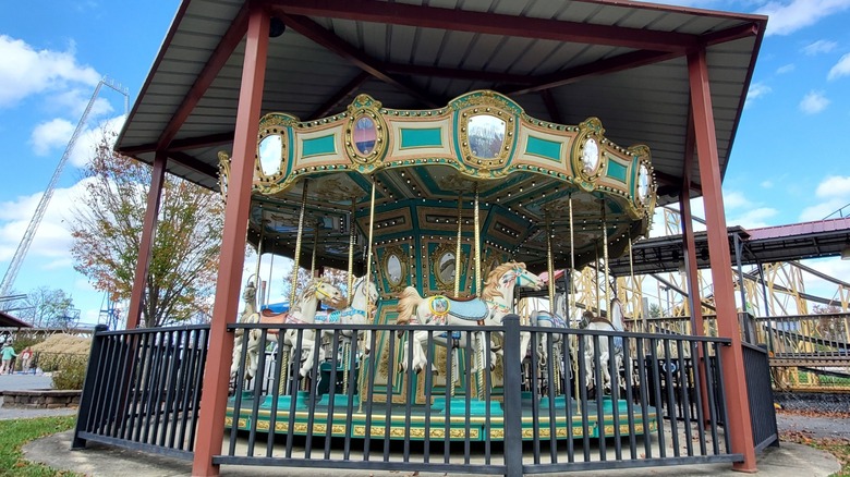 A close-up view of the merry-go-round at Adventure Park USA