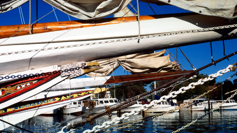 Wooden skipjacks docked at Tilghman Island