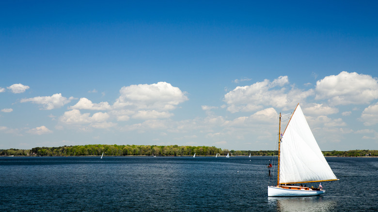 A sailboat in Chesapeake Bay off the coast of Talbot County, Maryland