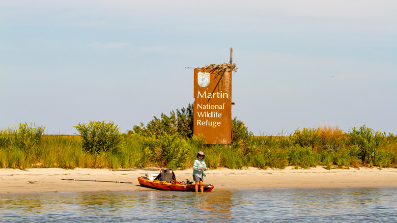 Woman and a kayak in Martin National Wildlife Refuge