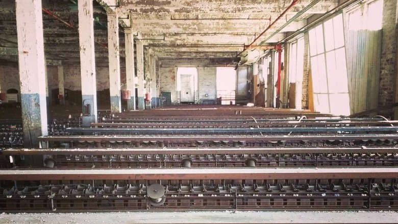 Abandoned machines inside Lonaconing Silk Mill