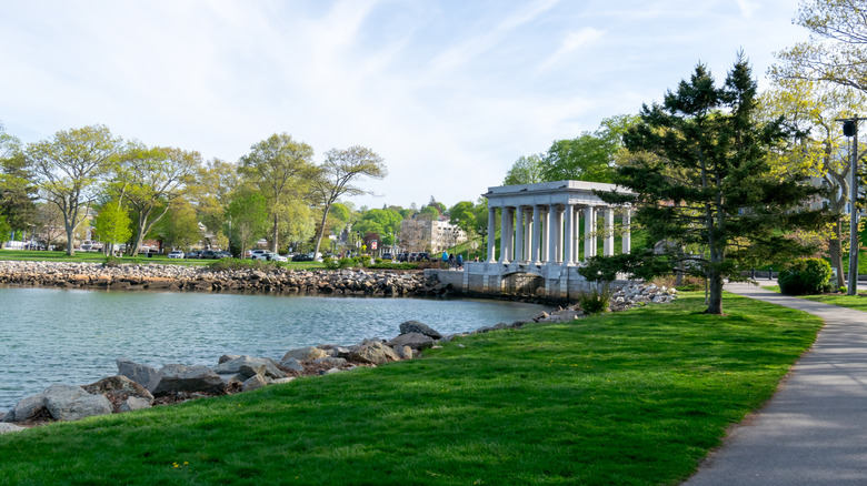 Pilgrim Memorial Park on the water in downtown Plymouth, Massachusetts